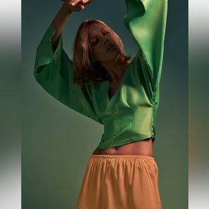 Zara NWT satin green top Sz M
